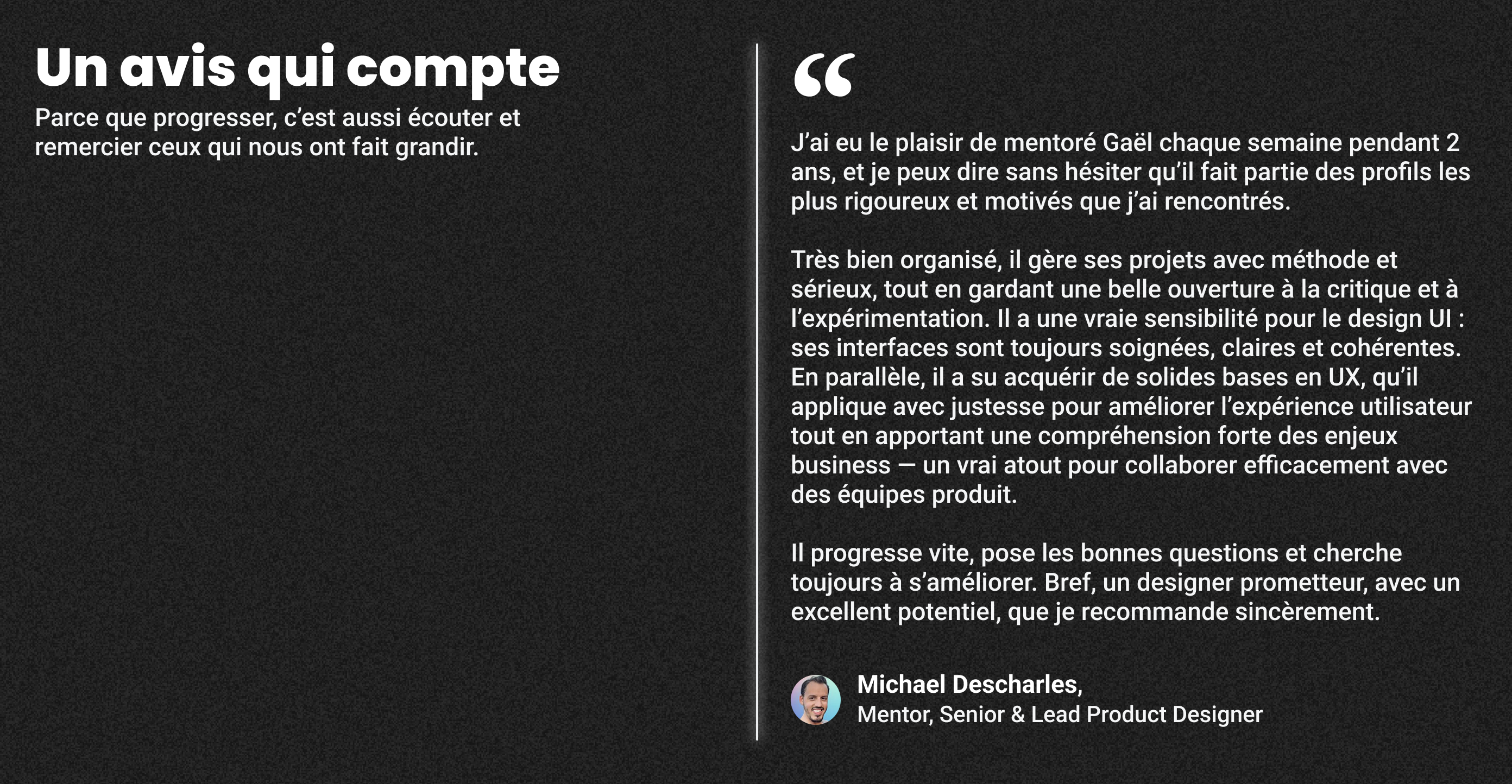 Témoignage concernant le travail et les compétences de Gaël Tartare