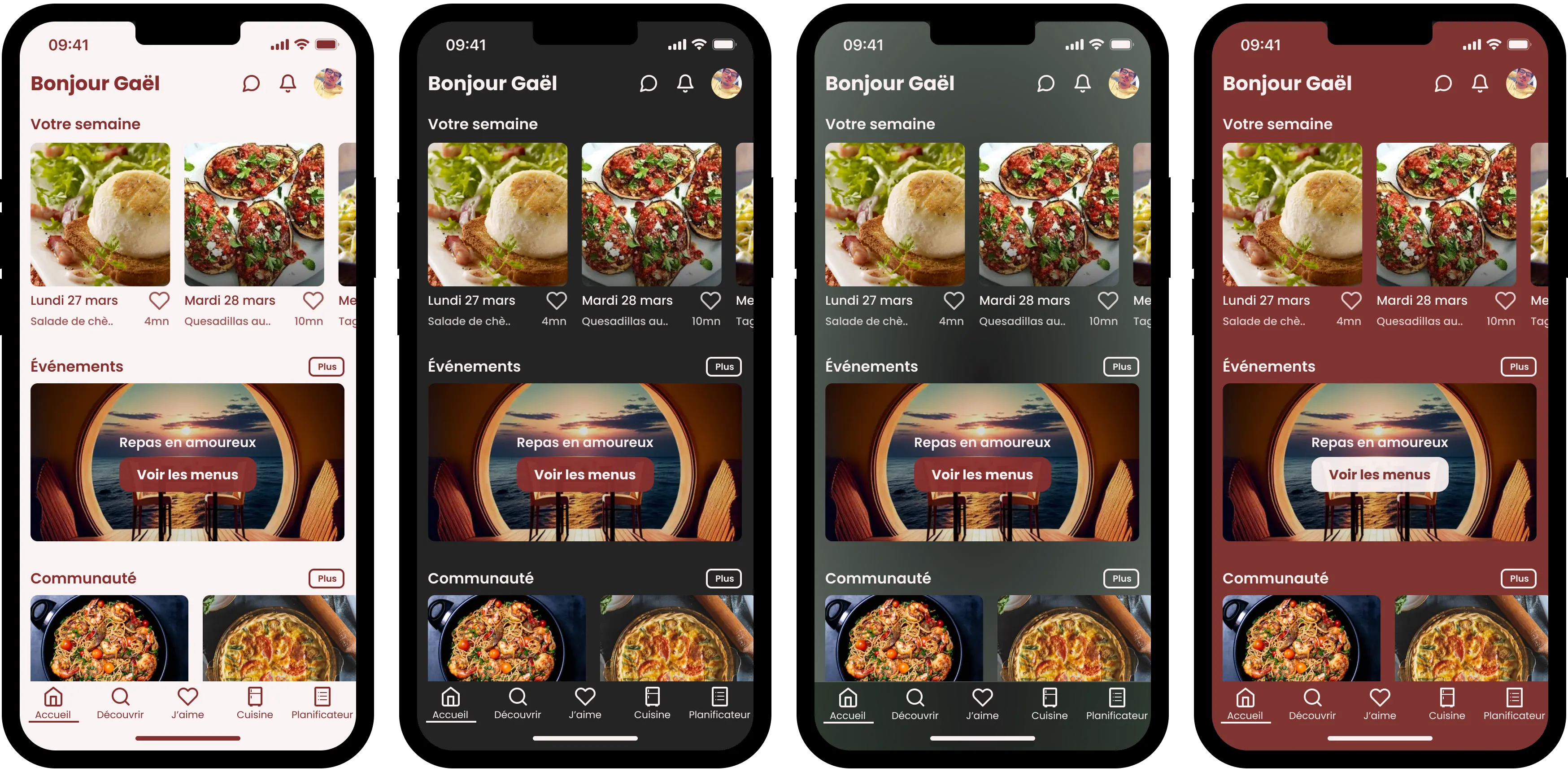 Interfaces utilisateurs Food Day Lovers