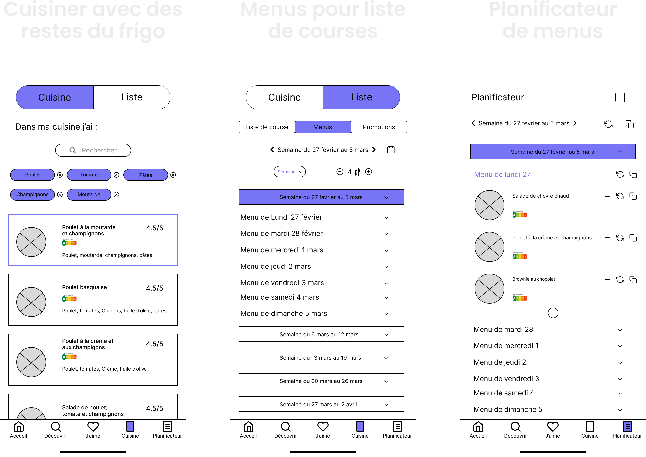 Prototypes interactifs de l’application